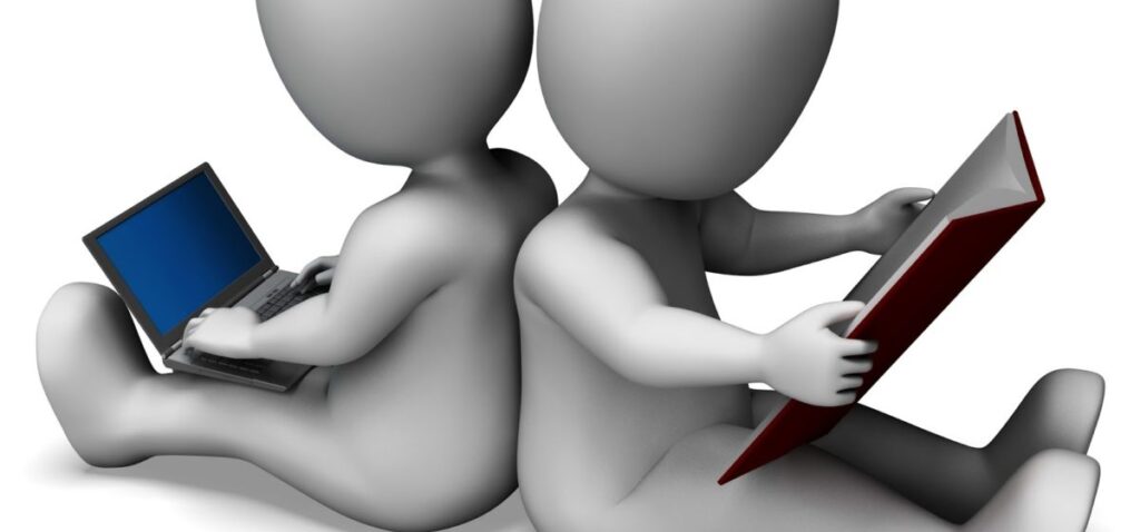 Students Studying Shows Book Reading Or Online Learning